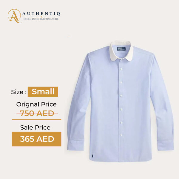 Polo Ralph Lauren Men’s Light Blue Oxford Shirt with White Contrast Collar (Long Sleeve Classic Fit)