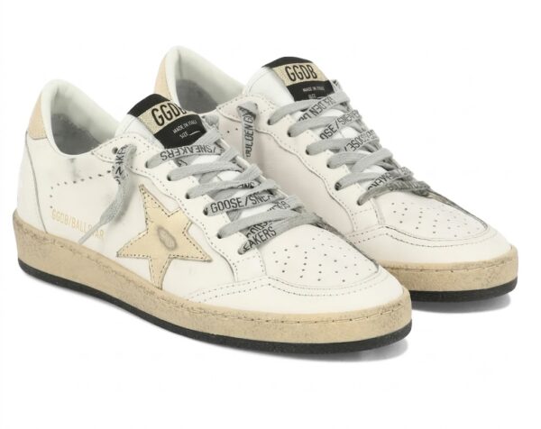GGDB Ball Star Leather Low-Top Sneakers – White & Gold