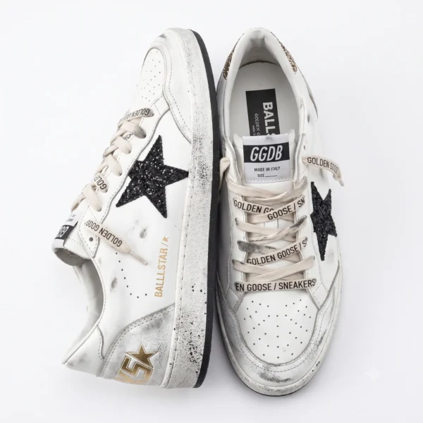 Golden Goose Ball Star Sneakers – White, Black Glitter & Gold