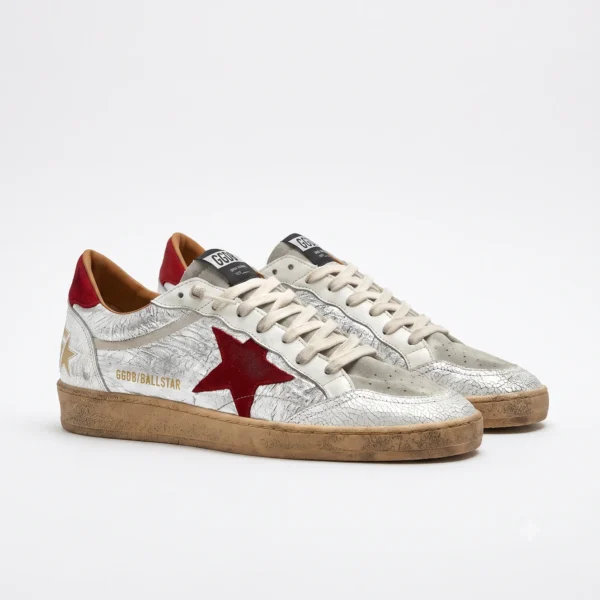 Golden Goose Men’s Sneakers – Silver & Red