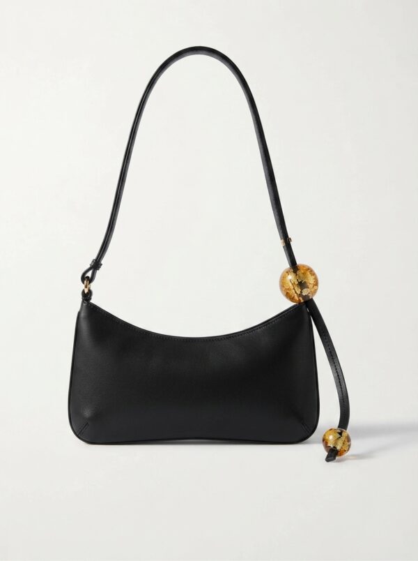 Jacquemus Black Leather Shoulder Bag with Bead Details