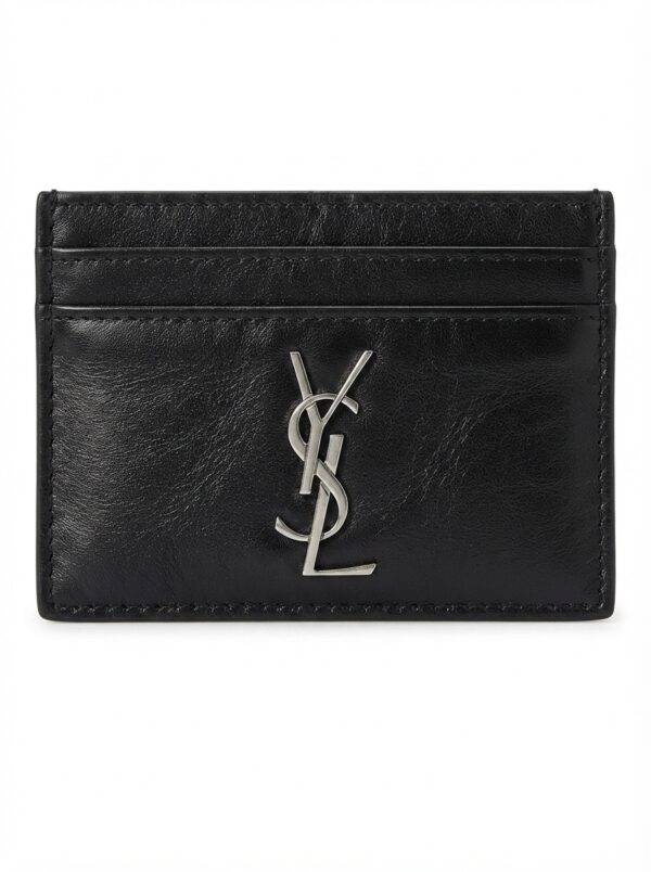 Saint Laurent Black Calfskin Leather YSL Cardholder