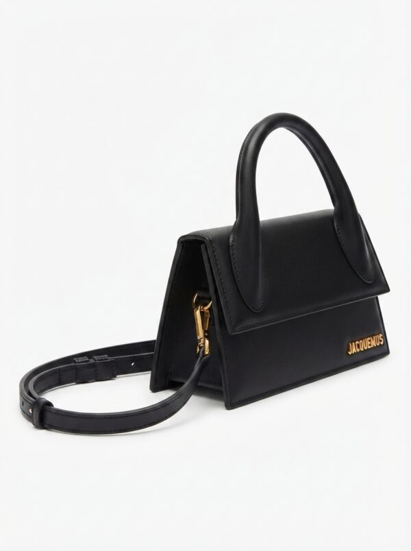 Jacquemus Black Leather Structured Top Handle Bag