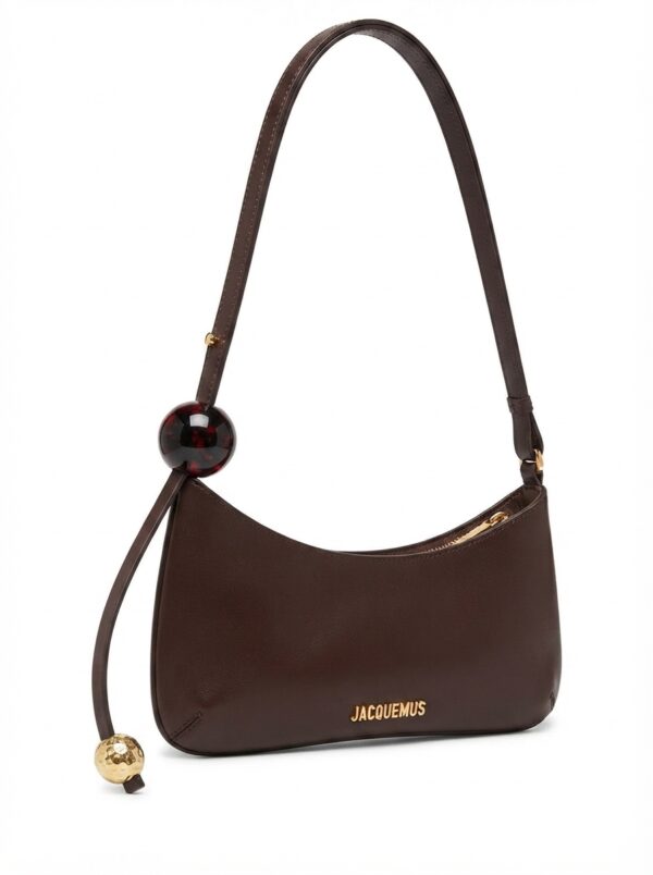 Jacquemus Smooth Brown Leather Shoulder Bag with Beaded Accents